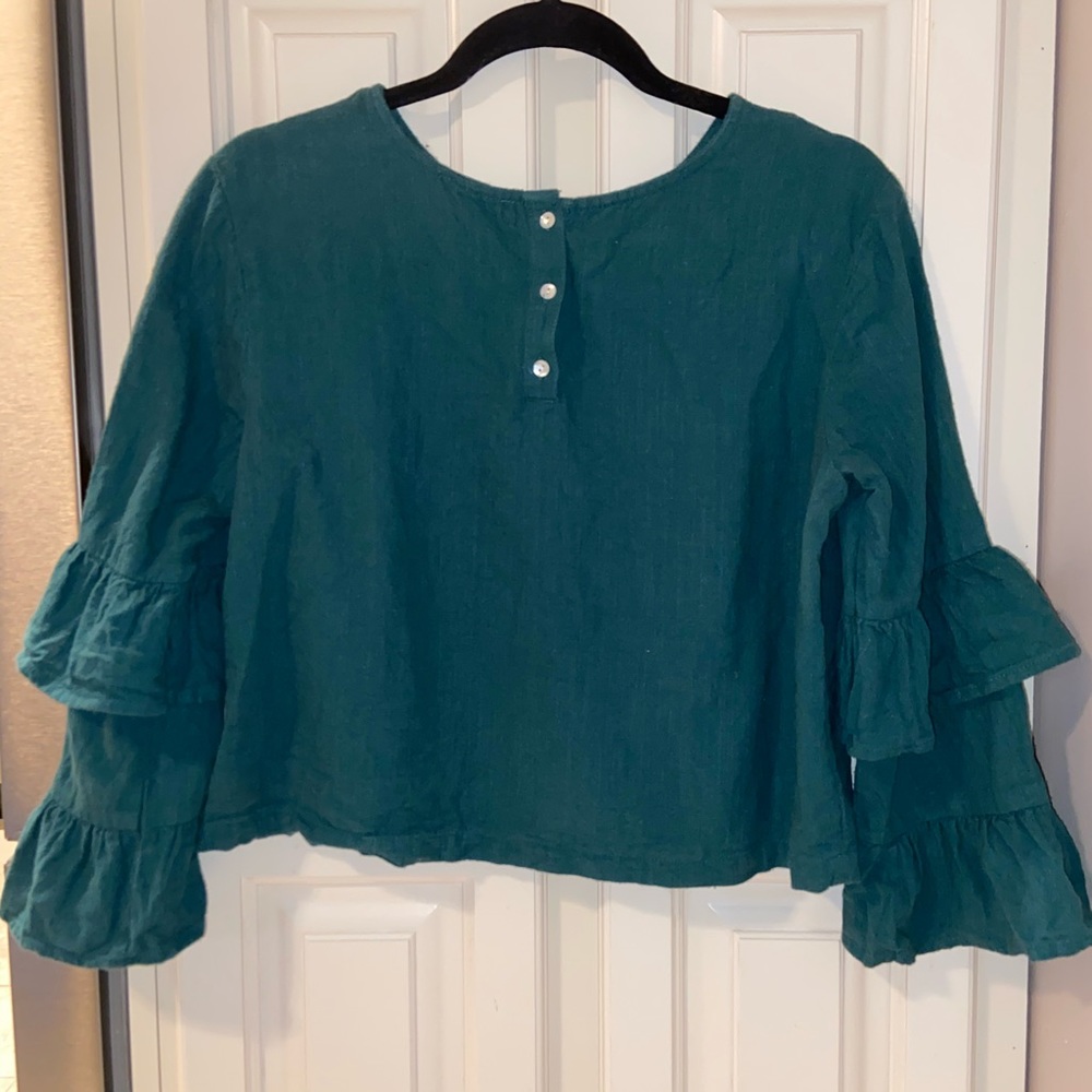 Long-Sleeve Turquoise Bell-Sleeved Blouse